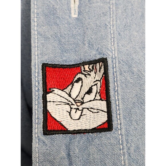 VTG 90's Warner Bros Shirt Men's XL Blue Long Sleeve Denim Chambray Looney Tunes - Picture 7 of 9